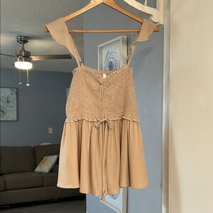 Beige Smocked Tie-Waist Women’s Top Size L